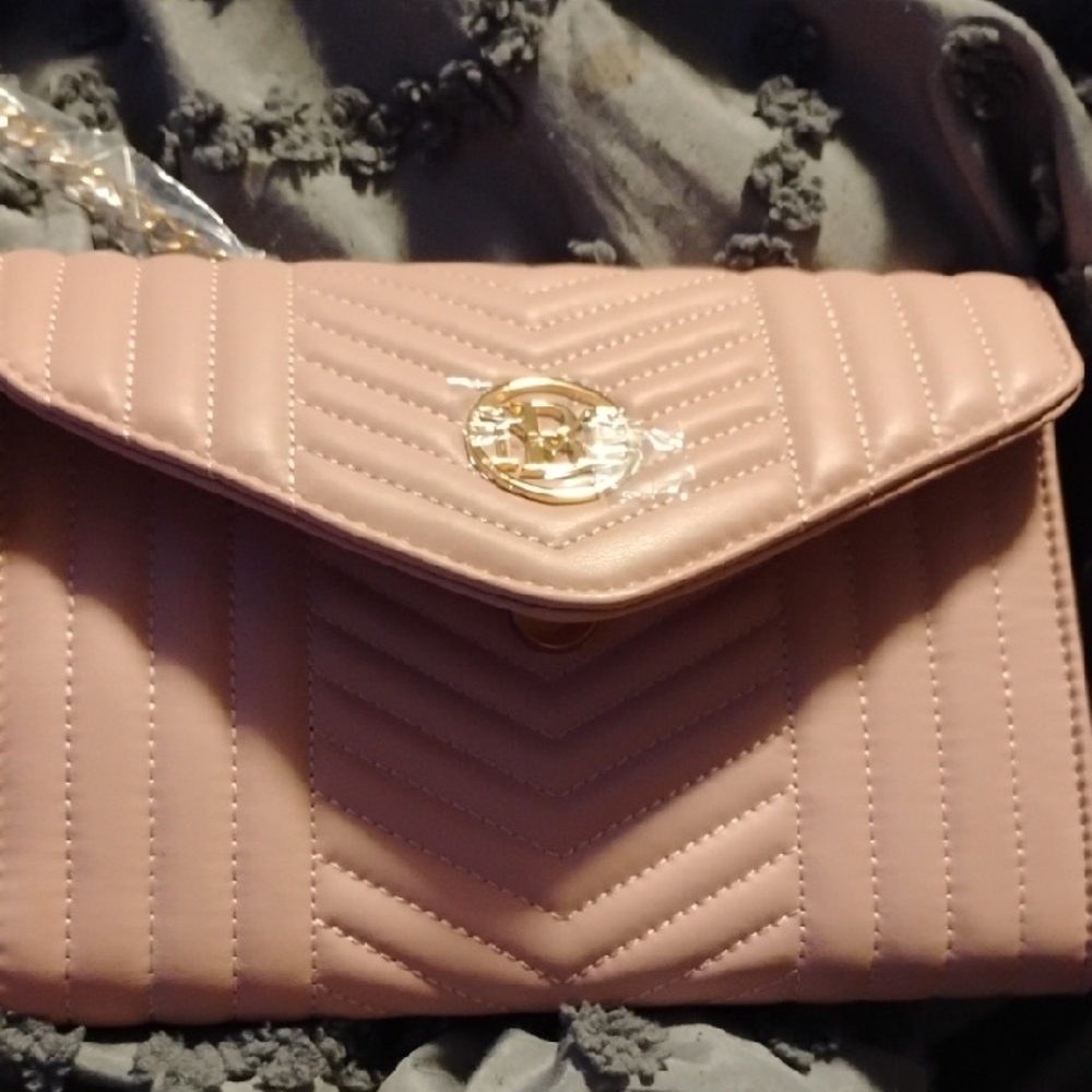 Pink Quilted Mischka Clutch with Gold Hardware